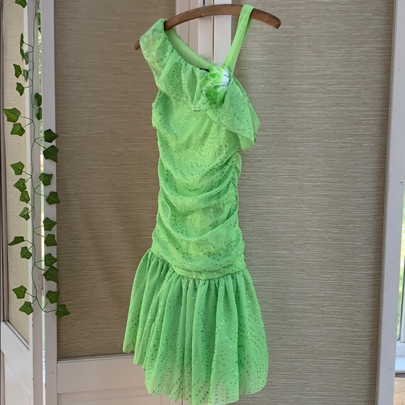 IZ Beyer Girl Dress, Formal Green Sparkle Dress, One Shoulder Party Dress - Picture 8 of 10